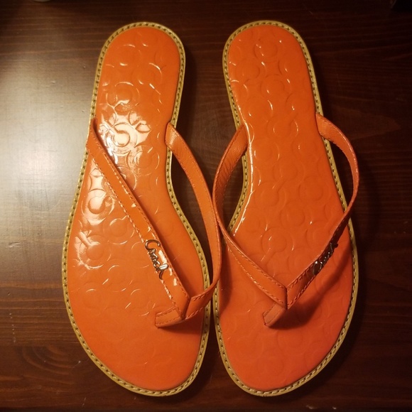 Coach Shoes - Orange Coach flip flops size 6